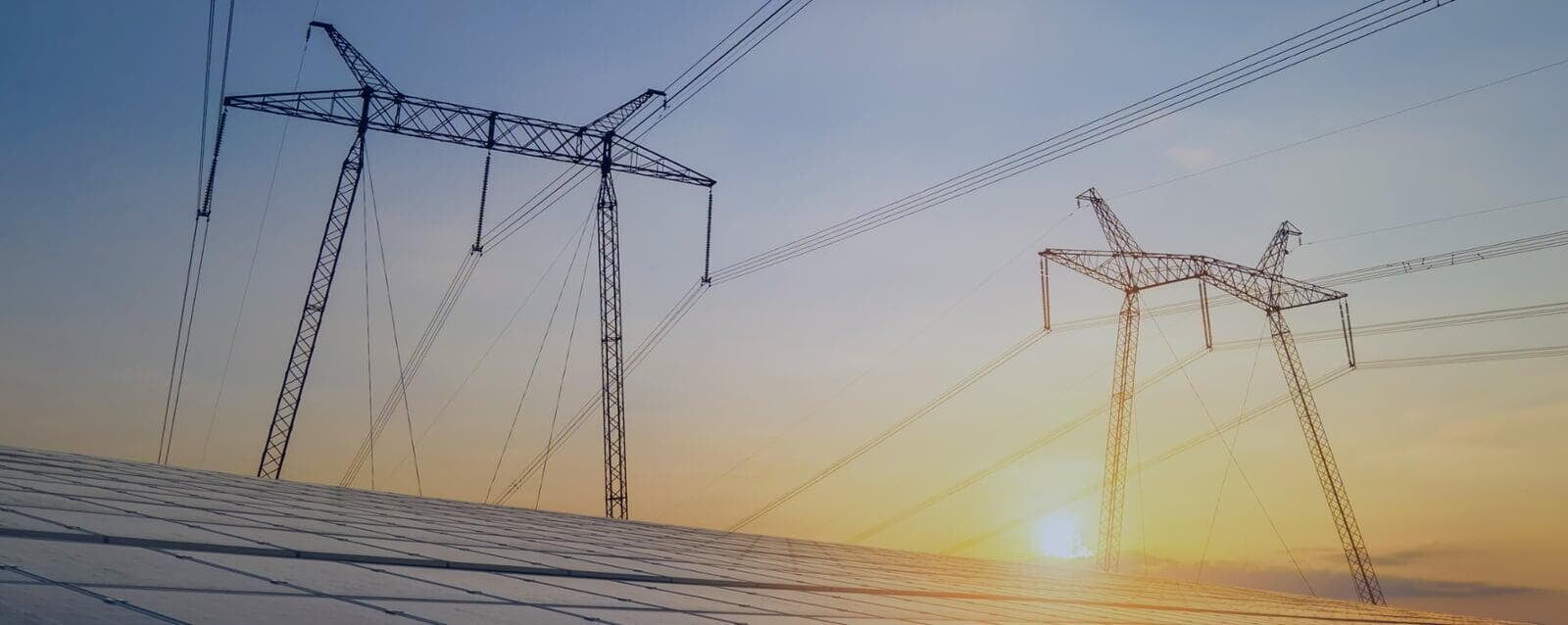 UAP: power lines at sunset representing grid analytics